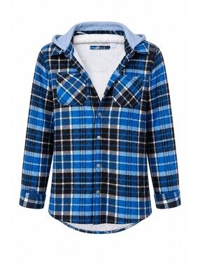 Highland Blue Plaid Sherpa Lined Hooded Flannel Jacket Youth 14/16 Women's S